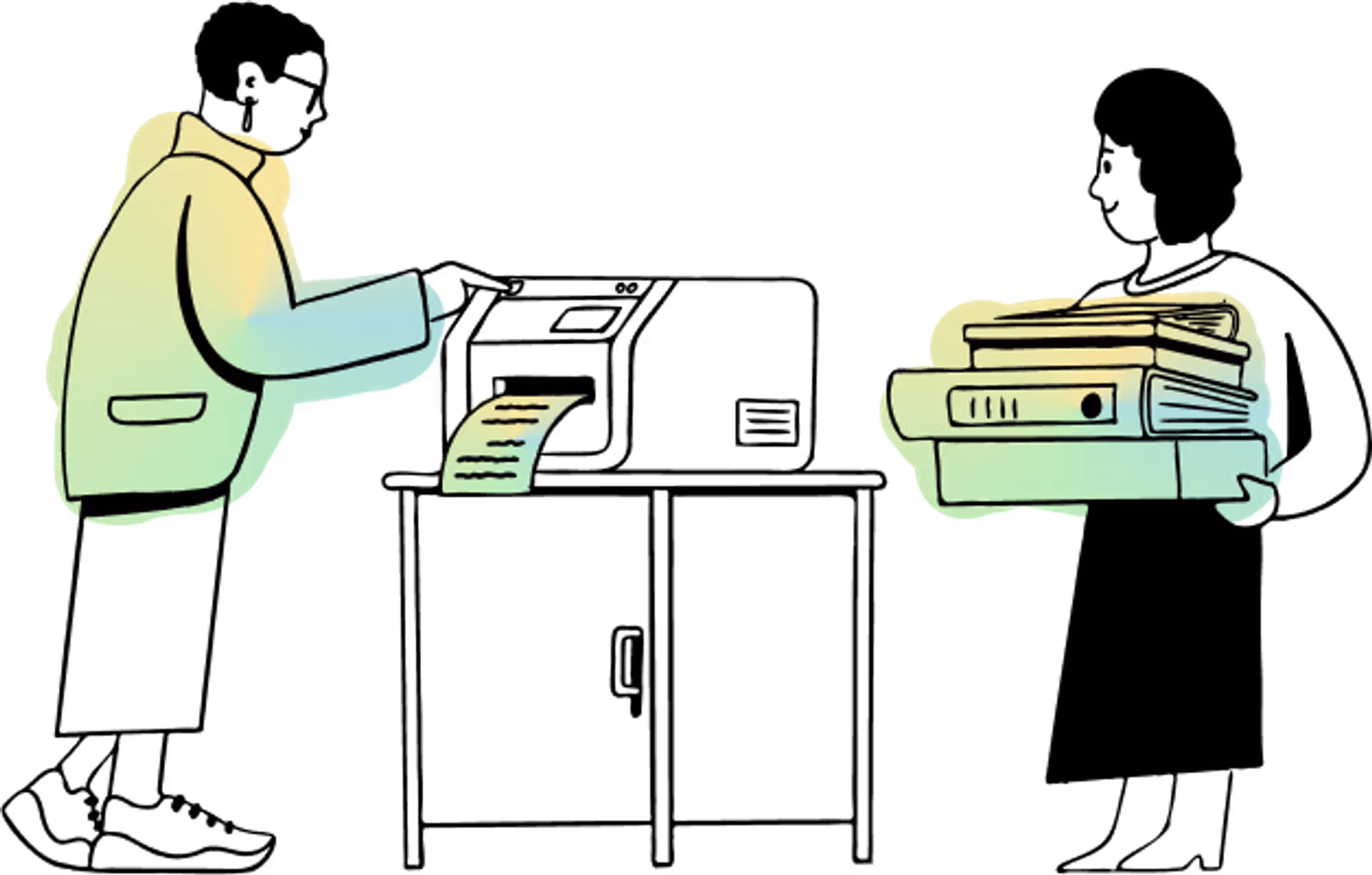 hand-drawn illustration of teachers using the staffroom